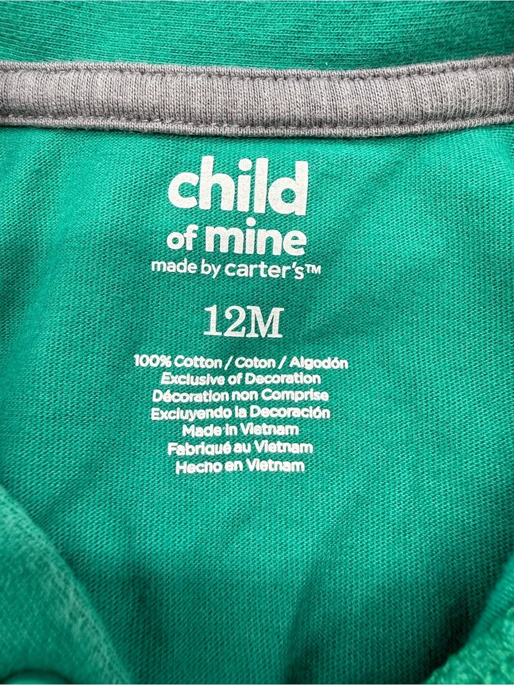 child of mine Green Polo with Turtle Applique and Plaid Shorts 12 Months